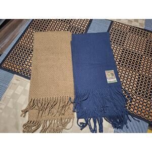 2) COTIERA SOLID COTTON LONG MEN'S FRINGE SCARFS - VINTAGE!